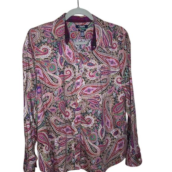 Chaps Tops - Chaps Women's Plus Petite XL Paisley Button-Up Blouse Multicolor Long Sleeve
